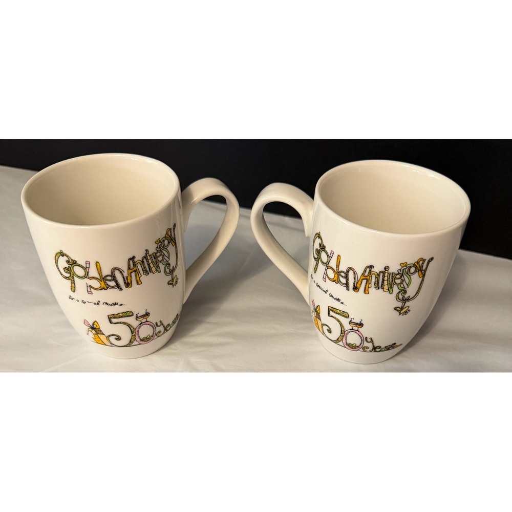 Tracey Russell Golden Anniversary Mug Set 50‎ Years White Ceramic Gift **Read**